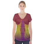 Flower Of Life Vintage gold Ornaments Red Purple Olive Short Sleeve Front Detail Top