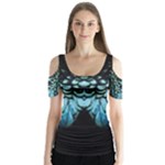 blue and green feather collier Butterfly Sleeve Cutout Tee 