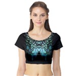 blue and green feather collier Short Sleeve Crop Top (Tight Fit)