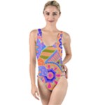 Pop Art Paisley Flowers Ornaments Multicolored 3 High Leg Strappy Swimsuit