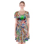 Pop Art - Spirals World 1 Short Sleeve V-neck Flare Dress