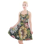 vintage floral abstract Halter Party Swing Dress 