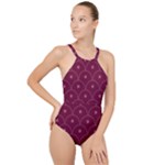 pattern High Neck One Piece Swimsuit