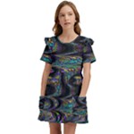 Abstract Art - Adjustable Angle Jagged 2 Kids  Frilly Sleeves Pocket Dress