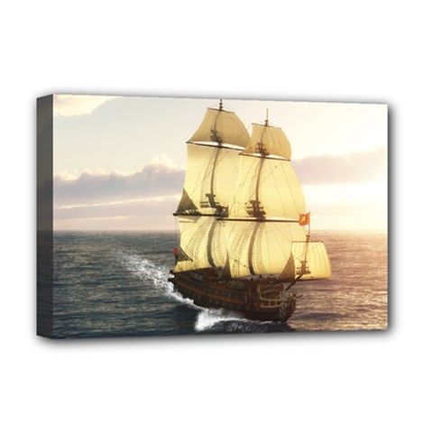 French Warship Deluxe Canvas 18  X 12  (framed) by gatterwe