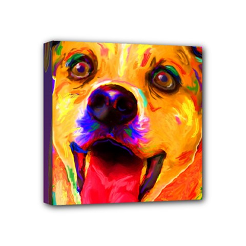 Happy Dog Mini Canvas 4  X 4  (framed)