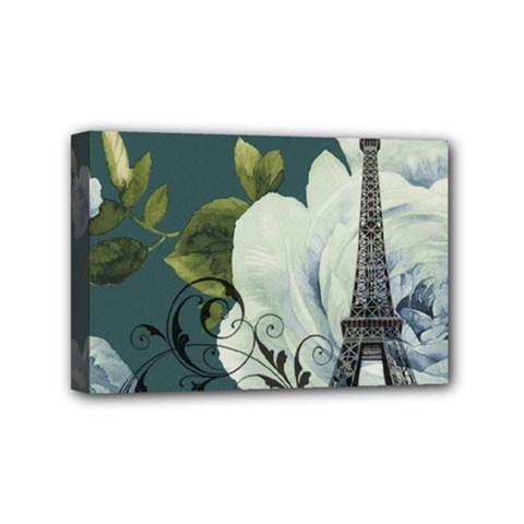 Blue Roses Vintage Paris Eiffel Tower Floral Fashion Decor Mini Canvas 6  X 4  (framed) by chicelegantboutique