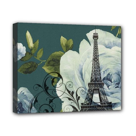 Blue Roses Vintage Paris Eiffel Tower Floral Fashion Decor Canvas 10  X 8  (framed)