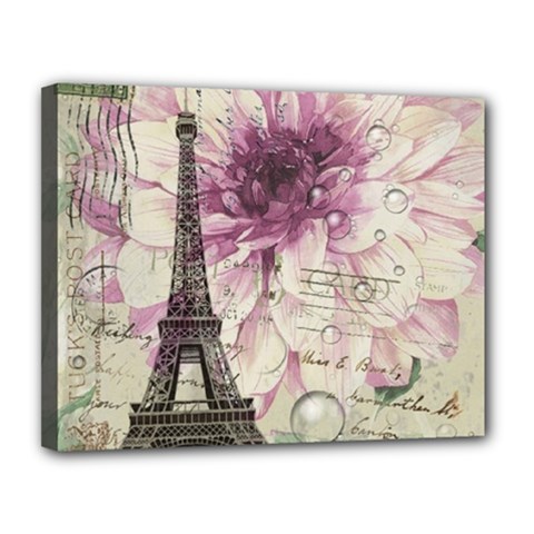 Purple Floral Vintage Paris Eiffel Tower Art Canvas 14  X 11  (framed)