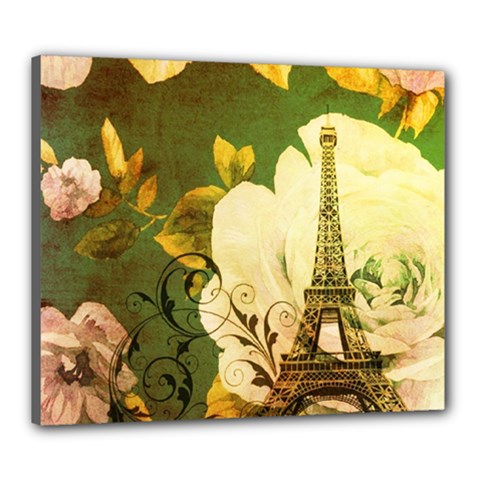 Floral Eiffel Tower Vintage French Paris Canvas 24  X 20  (framed) by chicelegantboutique