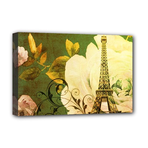 Floral Eiffel Tower Vintage French Paris Deluxe Canvas 18  X 12  (framed) by chicelegantboutique