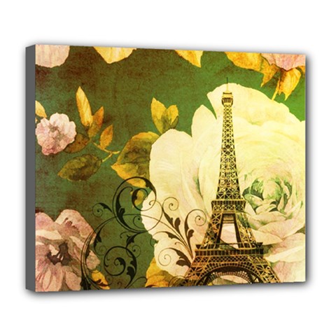 Floral Eiffel Tower Vintage French Paris Deluxe Canvas 24  X 20  (framed) by chicelegantboutique