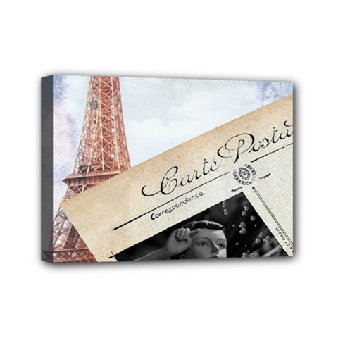 French Postcard Vintage Paris Eiffel Tower Mini Canvas 7  X 5  (framed)