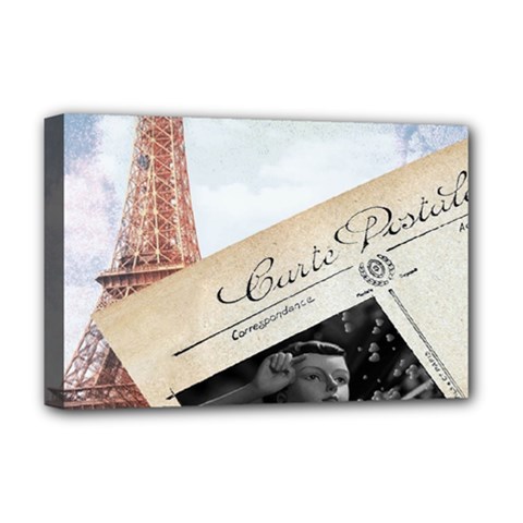 French Postcard Vintage Paris Eiffel Tower Deluxe Canvas 18  X 12  (framed)
