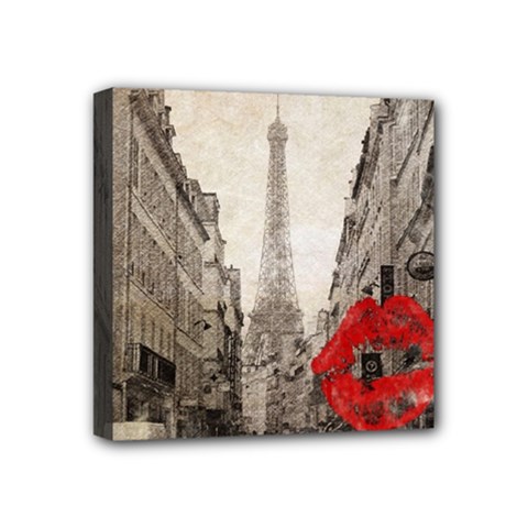 Elegant Red Kiss Love Paris Eiffel Tower Mini Canvas 4  X 4  (framed)