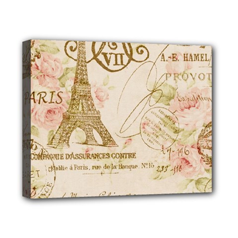 Floral Eiffel Tower Vintage French Paris Art Canvas 10  X 8  (framed)