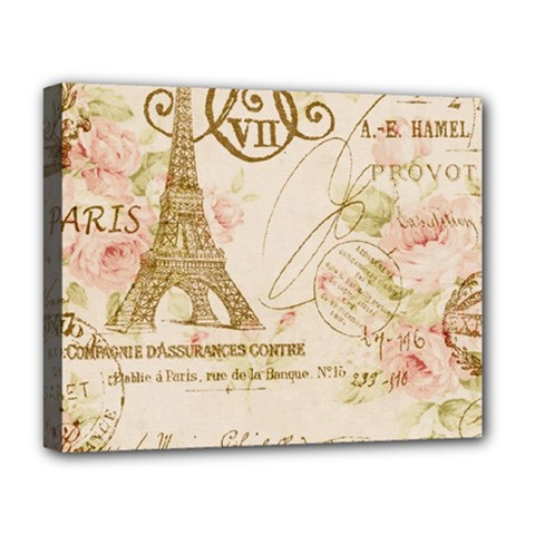 Floral Eiffel Tower Vintage French Paris Art Deluxe Canvas 20  X 16  (framed)