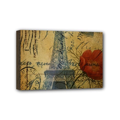 Vintage Stamps Postage Poppy Flower Floral Eiffel Tower Vintage Paris Mini Canvas 6  X 4  (framed)