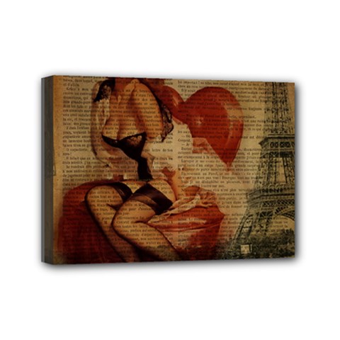 Vintage Newspaper Print Sexy Hot Gil Elvgren Pin Up Girl Paris Eiffel Tower Mini Canvas 7  X 5  (framed) by chicelegantboutique