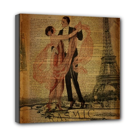 Vintage Paris Eiffel Tower Elegant Dancing Waltz Dance Couple  Mini Canvas 8  X 8  (framed) by chicelegantboutique