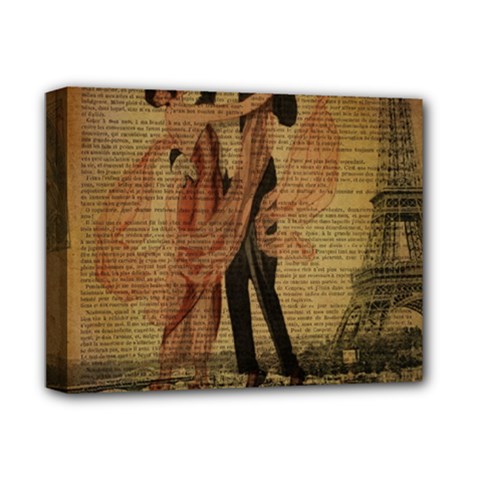 Vintage Paris Eiffel Tower Elegant Dancing Waltz Dance Couple  Deluxe Canvas 14  X 11  (framed)