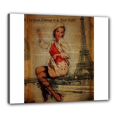  Vintage Newspaper Print Pin Up Girl Paris Eiffel Tower Funny Vintage Retro Nurse  Canvas 24  X 20  (framed) by chicelegantboutique