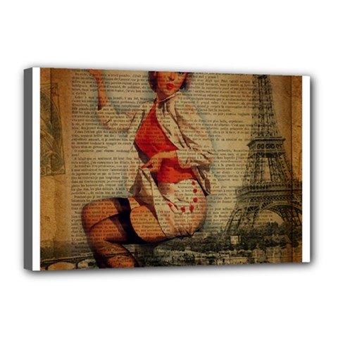  Vintage Newspaper Print Pin Up Girl Paris Eiffel Tower Funny Vintage Retro Nurse  Canvas 18  X 12  (framed) by chicelegantboutique