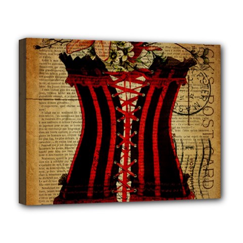 Black Red Corset Vintage Lily Floral Shabby Chic French Art Canvas 14  X 11  (framed) by chicelegantboutique