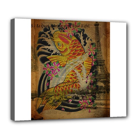 Funky Japanese Tattoo Koi Fish Graphic Art Deluxe Canvas 24  X 20  (framed) by chicelegantboutique