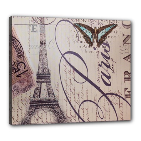 Vintage Scripts Floral Scripts Butterfly Eiffel Tower Vintage Paris Fashion Canvas 24  X 20  (framed) by chicelegantboutique