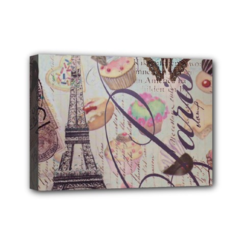 French Pastry Vintage Scripts Floral Scripts Butterfly Eiffel Tower Vintage Paris Fashion Mini Canvas 7  X 5  (framed) by chicelegantboutique