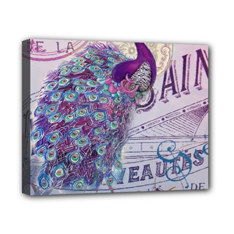 French Scripts  Purple Peacock Floral Paris Decor Canvas 10  X 8  (framed) by chicelegantboutique