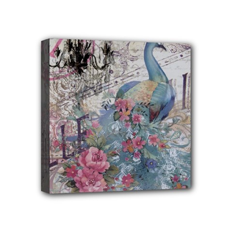 French Vintage Chandelier Blue Peacock Floral Paris Decor Mini Canvas 4  X 4  (framed) by chicelegantboutique