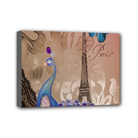 Modern Butterfly  Floral Paris Eiffel Tower Decor Mini Canvas 7  X 5  (framed) by chicelegantboutique