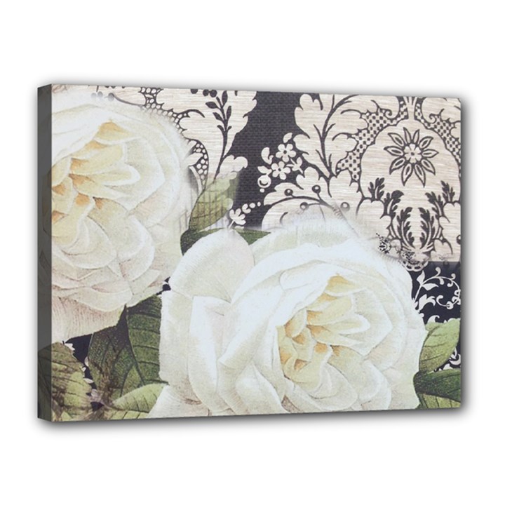 Elegant White Rose Vintage Damask Canvas 16  x 12  (Framed)