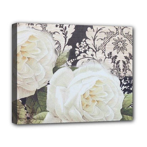 Elegant White Rose Vintage Damask Deluxe Canvas 20  X 16  (framed) by chicelegantboutique