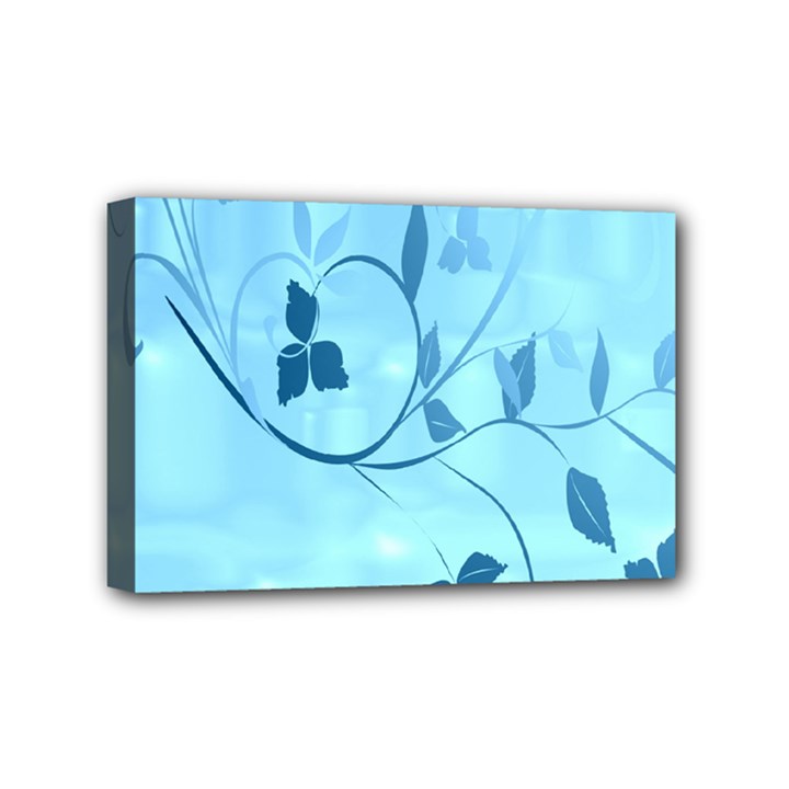 Floral Blue Mini Canvas 6  x 4  (Framed)