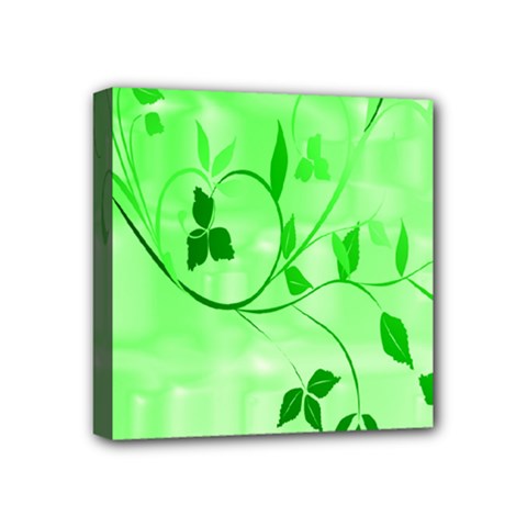 Floral Green Mini Canvas 4  X 4  (framed)