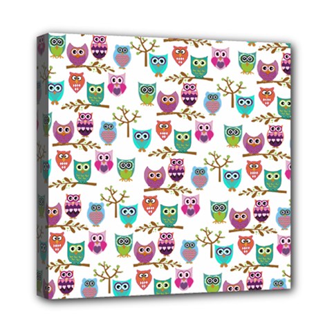 Happy Owls Mini Canvas 8  X 8  (framed) by Ancello