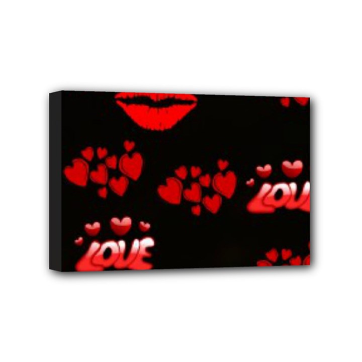 Love Red Hearts Love Flowers Art Mini Canvas 6  x 4  (Framed)