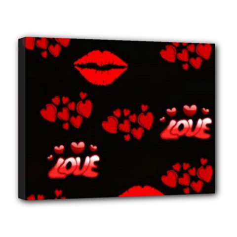 Love Red Hearts Love Flowers Art Canvas 14  X 11  (framed) by Colorfulart23