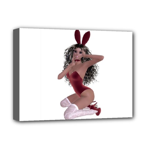 Miss Bunny In Red Lingerie Deluxe Canvas 16  X 12  (framed)  by goldenjackal