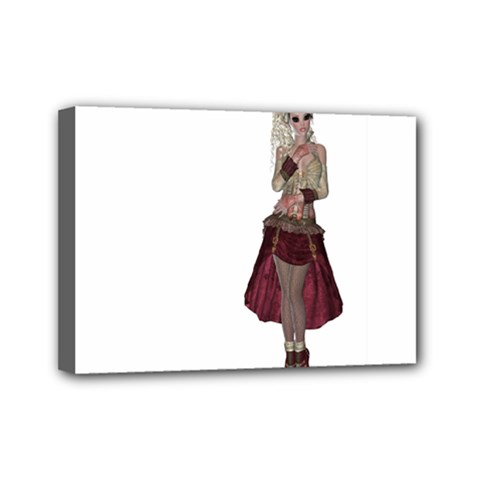 Steampunk Style Girl Wearing Red Dress Mini Canvas 7  X 5  (framed) by goldenjackal