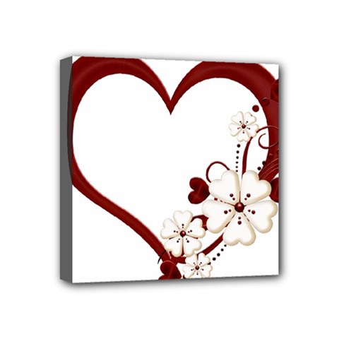 Red Love Heart With Flowers Romantic Valentine Birthday Mini Canvas 4  X 4  (framed) by goldenjackal