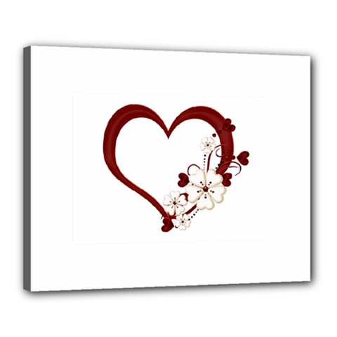 Red Love Heart With Flowers Romantic Valentine Birthday Canvas 20  X 16  (framed) by goldenjackal