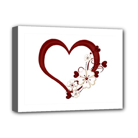 Red Love Heart With Flowers Romantic Valentine Birthday Deluxe Canvas 16  X 12  (framed)  by goldenjackal