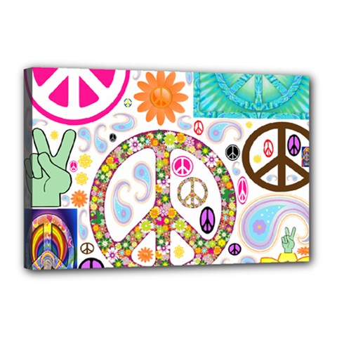 Peace Collage Canvas 18  X 12  (framed)