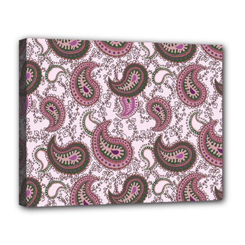 Paisley In Pink Canvas 14  X 11  (framed)