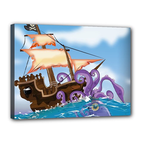 Piratepirate Ship Attacked By Giant Squid  Canvas 16  X 12  (framed) by NickGreenaway