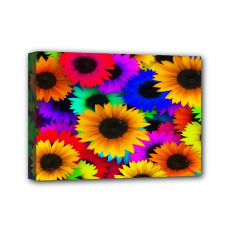 Colorful Sunflowers Mini Canvas 7  X 5  (framed)